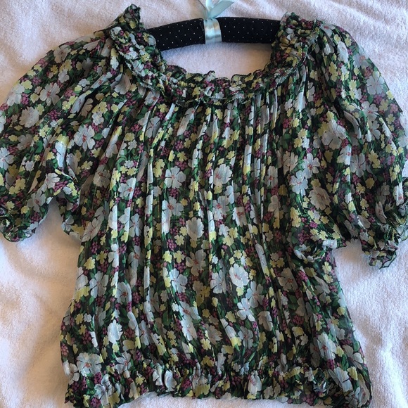 Maje Off Shoulder Floral Silk Blouse Size 1 - Picture 11 of 12
